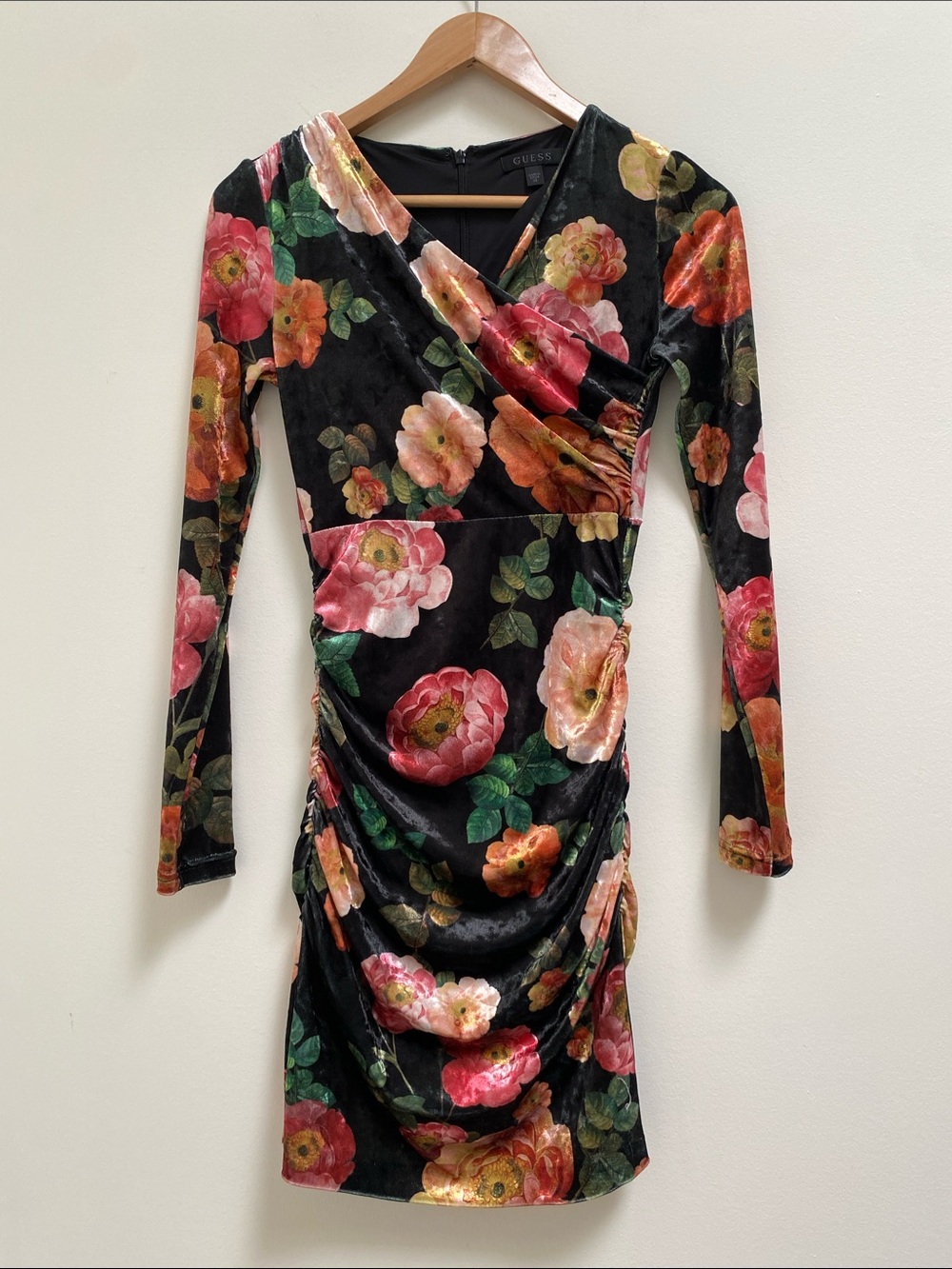 GUESS Velvet Dress with Peony Charm Print,  XS